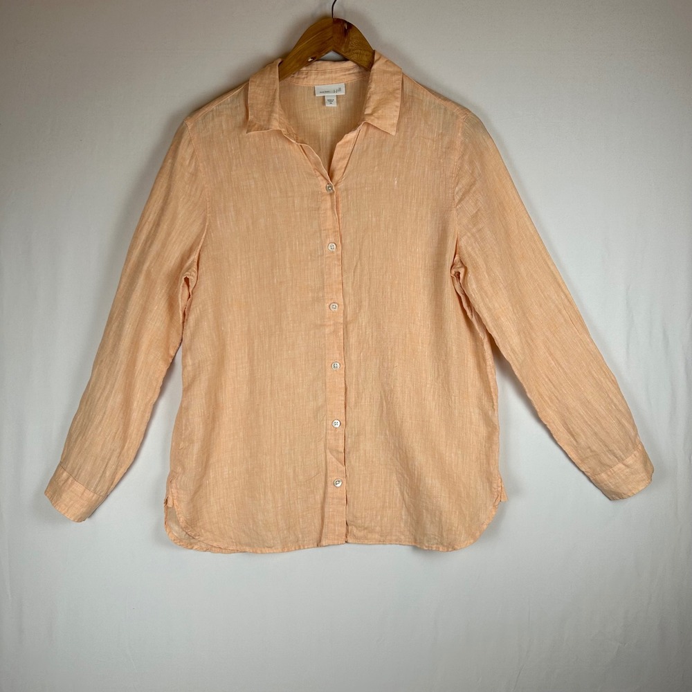 J. Jill Love Linen Peach Apricot 100% Linen Long Sleeve Button Down Shirt XS